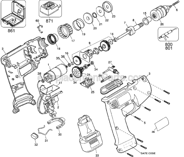 Page A Diagram and Parts List for 2664 Type 2 Black and Decker Cordless Drill